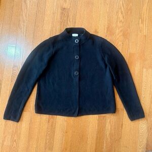 Kinross Cardigan Sweater Womens Large Snap Buttons Black 100% Cotton Chunky Knit
